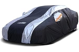 AltoCover Large Car Covers Waterproof for All Weather Protection with Silver Stripe Design, Car Cover for Automobiles Universal Fit Cadillac Deville, Lincoln Continental Town, Ford Crown Victoria