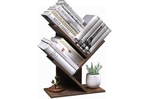 R RUISHENG 3 Tier Small Tree Bookshelf Desk Book Organizer Narrow Bookcases for Books Magazines CDs Free Standing Retro Wooden Storage Shelves for Home Office Bedroom Living Room Rustic Brown
