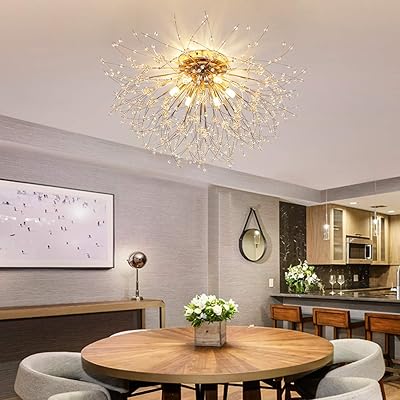 Buy Garwarm Firework Chandeliers 6 Lights Sputnik Ceiling Lamp Modern Semi Flush Mount Crystal Ceiling Lighting 24 Inch Led Ceiling Light Fixtures For Living Room Dining Room Gold Online In Turkey B08lb4zywf
