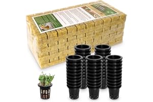 Jowlawn 1" Rockwool Cubes for Hydroponics 200 Plugs with 50 Pack 1.5 inch Net Pots Hydroponics Supplies Cups for Rooting, Clone Plants, Starting Seeds, Ideal Rockwool for Hydroponic Growing