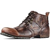 OSSTONE Moto Boots for Men Fashion lace-up Leather Chukka Boots Casual Shoes OS-6015-2-retro-brown-US-R