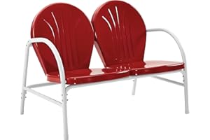 Crosley Furniture Griffith Retro Metal Outdoor Loveseat, 2-Person Patio Bench for Porch, Deck, Balcony, Red