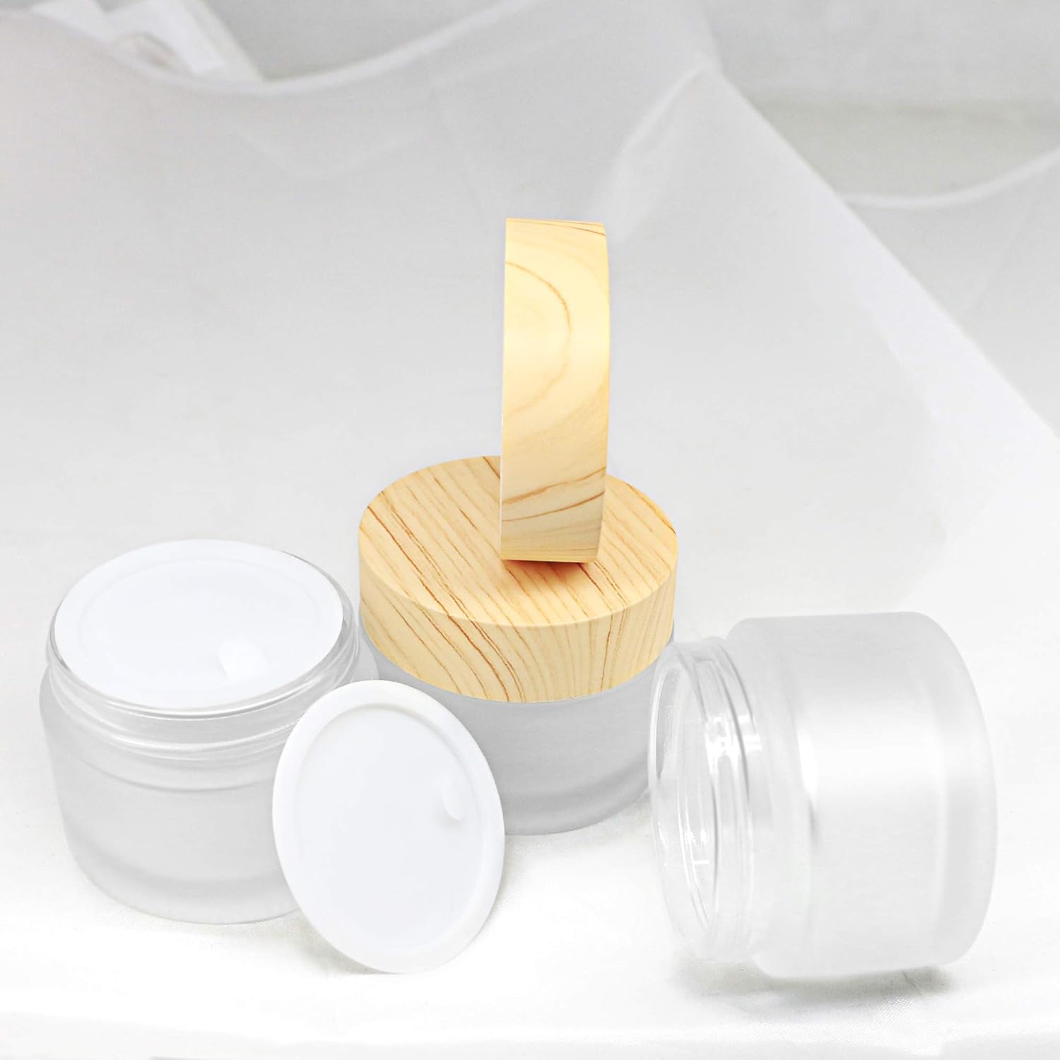 AMMAX Glass Cosmetic Containers Empty Sample Jars with Leakproof Lids Makeup Sample Containers BPA free Pot Jars for Cosmetic, Lotion, Cream (4 Pack) : Beauty