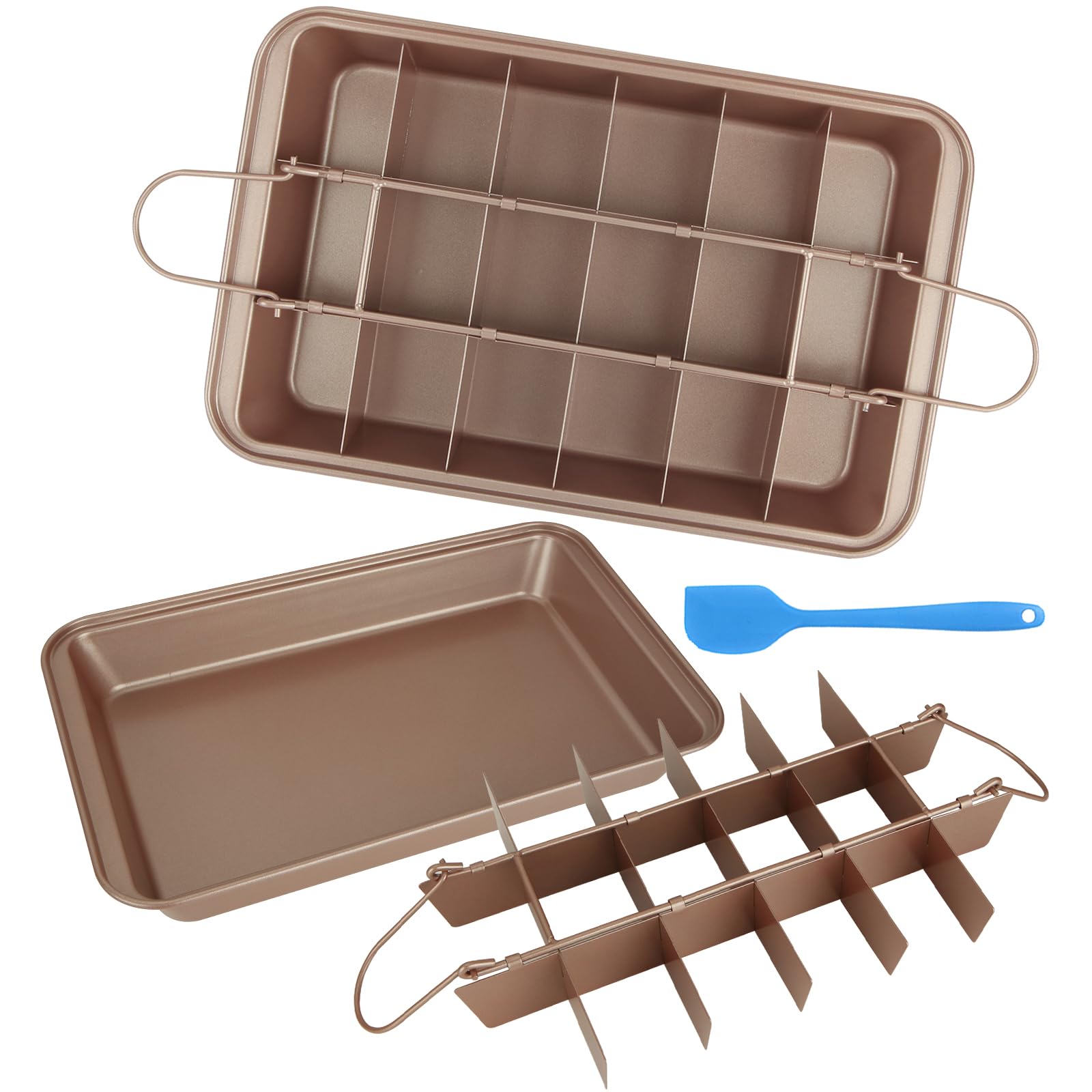 SHUESS Brownie Tin - Carbon Steel 18 Slot Brownie Baking Tray - Brownies Tin with Dividers - Non-Stick Brownies Tray for Cookie, Lasagna, Flapjack, Brownies, 31 x 20 x 3.7CM