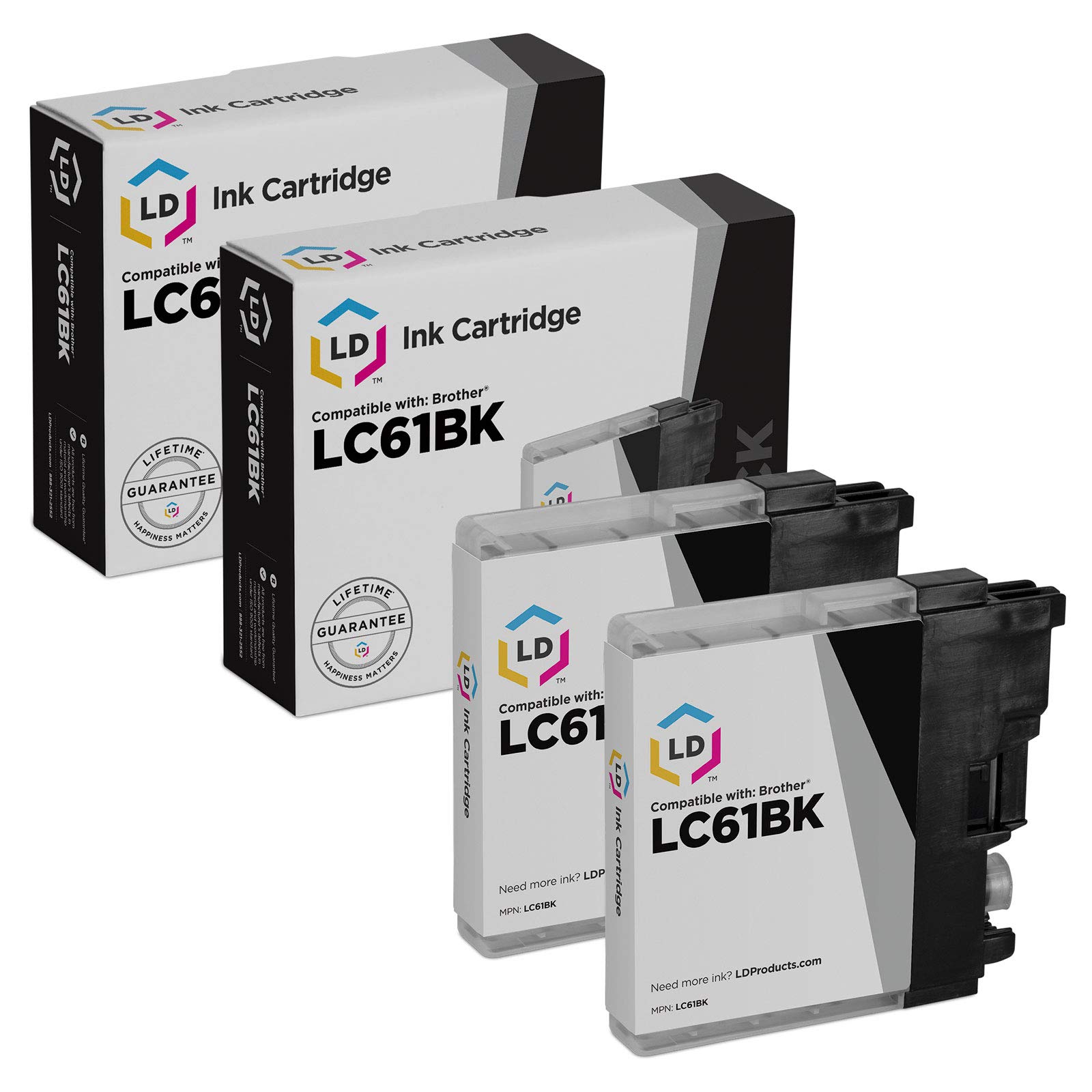 LD Products Compatible Ink Cartridge Replacement for Brother LC61BK (Black, 2-Pack) Compatible with Brother DCP-165c DCP-585CW DCP-375CW DCP-385CW DCP-J125 DCP-395CN