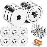 DIYMAG 6Pcs Neodymium Round Base Cup Magnet, 40LBS Strong Rare Earth Magnets with Heavy Duty Countersunk Hole and Stainless S