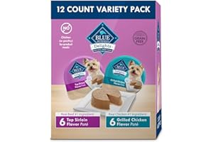 Blue Buffalo Delights Small Breed Natural Wet Dog Food Variety Pack, Top Sirloin Paté and Grilled Chicken Paté, 3.5-oz Cups, 12 Count