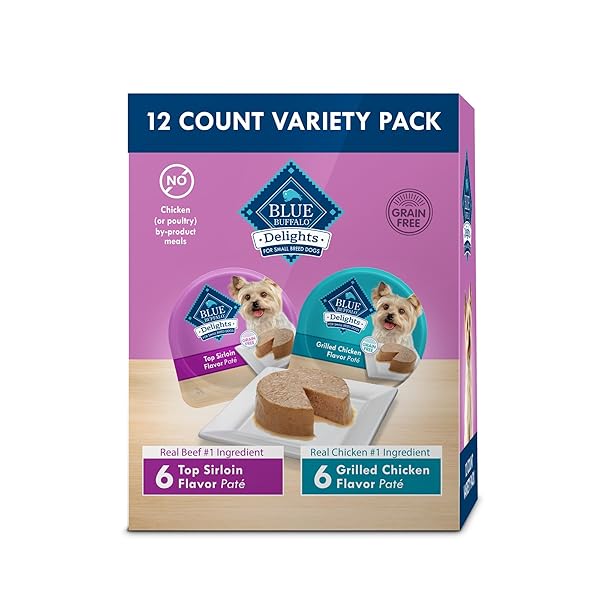 BLUE BUFFALO DELIGHTS SMALL BREED NATURAL WET DOG FOOD VARIETY PACK, TOP SIRLOIN PATÉ AND GRILLED CHICKEN PATÉ, 3.5-OZ CUPS, 12 COUNT