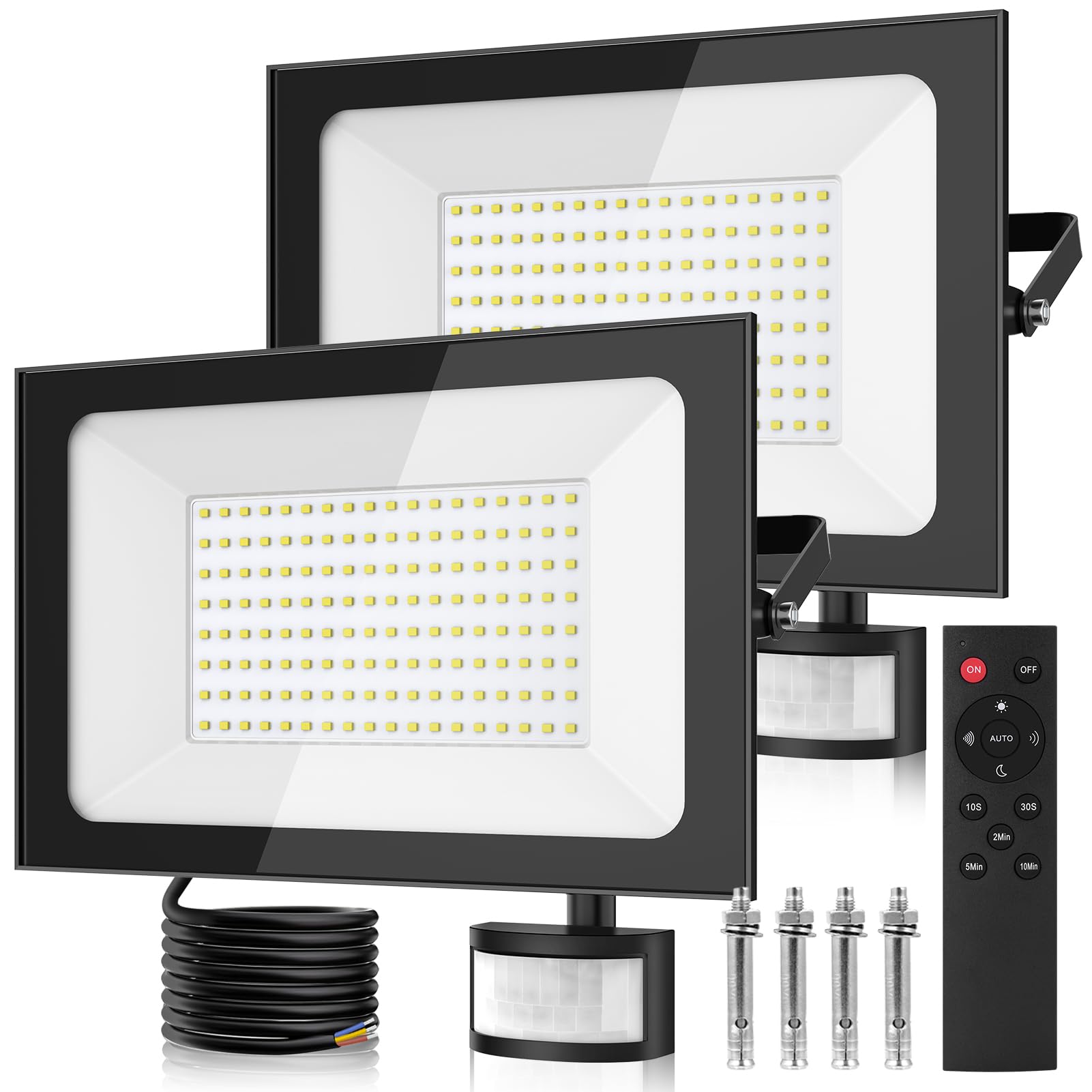 150W Security Lights with PIR Motion Sensor,IR Remote Control,15000LM 6500K Super Bright LED Floodlights Outdoor,IP65 Waterproof Spotlight,Ultra Thin Wall Lights for Garden Garage Yard Doorways-2 Pack