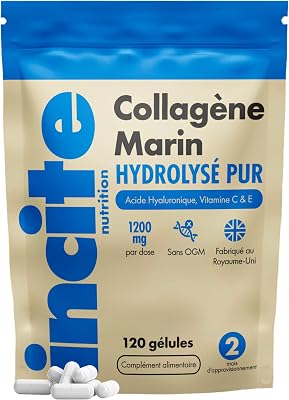 Collagène marin-Suppléments de capsules à haute résistance pour femmes/hommes Pure Superior Type 1 Hydrolysed | Enrichi en vitamines C, E, B12, cuivre, zinc et iode, 1200 mg/120