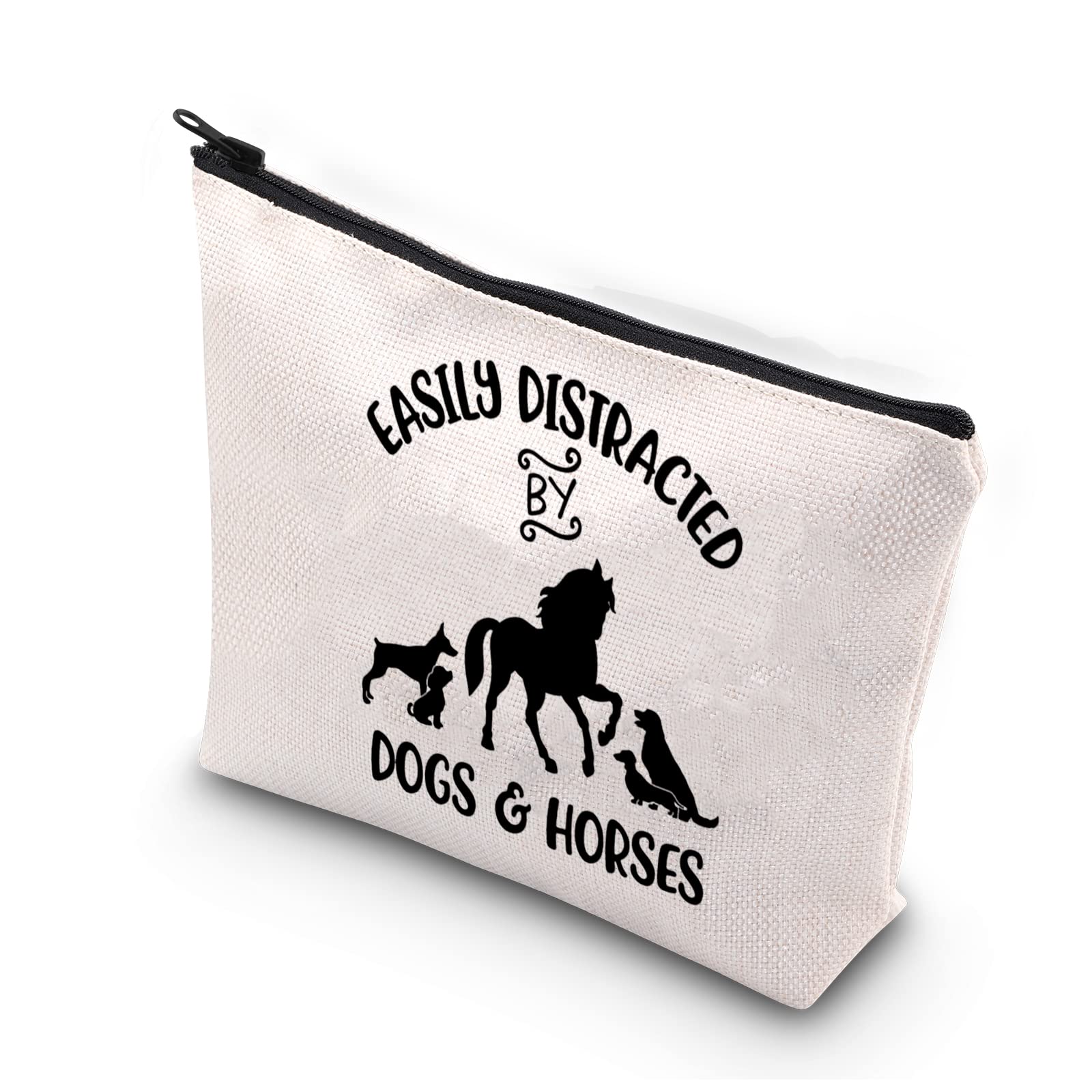 PLITI Horse Riding Gift Dog Lover Makeup Bag Dog Mom Dog Owner Easily Distracted by Dogs & Horses Equestrian Cosmetic Bag(Distracted Dogs horsesU)