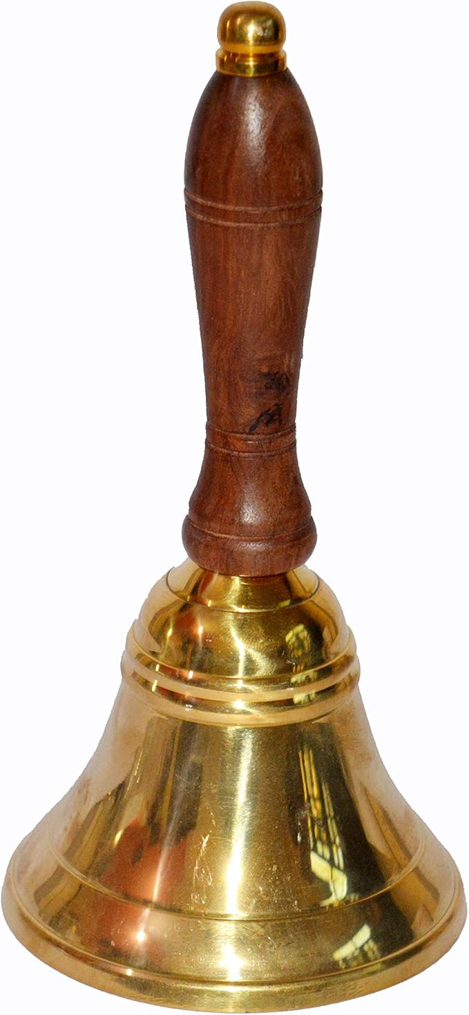 ANAVIYA HANDICRAFTS Solid Brass Hand Bell 7" Wooden Handle