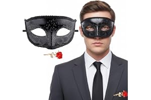 Hyperfun Experience Masquerade Mask for Men with Brooch for Halloween Mardi Gras Party