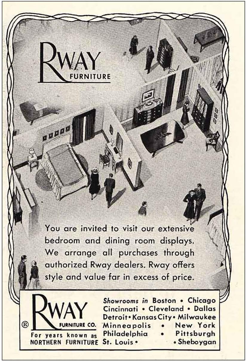 RelicPaper 1949 Rway Furniture: Bedroom, Dining Room Displays, Rway Furniture, Northern Furniture Print Ad