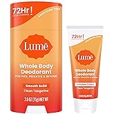 Lume Whole Body Deodorant - Invisible Cream Tube Mini + Solid Stick Bundle - 72 Hour Odor Control - Aluminum & Baking Soda Free, Skin Loving (Clean Tangerine)
