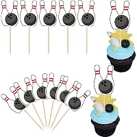 ZHUOWEISM 36 PCS Double Sided Bowling Alley Players' Birthday Party Cupcake Toppers For Indoor Sports, Baby Shower, Kids Birthday Party Cake Decorations Supplies
