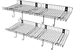 RICIAKIK 4 Pack Garage Wall Shelf, Wall Mounted Storage Shelves, Heavy Duty Metal Shelves for Room Wall, Loads 260 LBS Floating Shelves Mesh Storage Rack for Garage, Office, Basement,Wall Cabinet and Kitchen