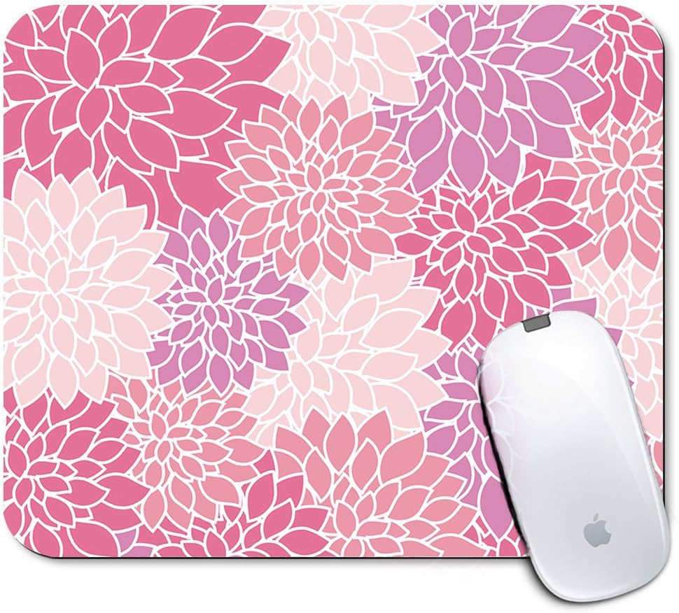 Personalized Rectangle Mouse Pad- Printed Pink Flower Pattern Non-Slip Rubber Comfortable Customized Computer Mouse Pad (9.45x7.87inch)
