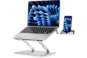 NTMY Adjustable Laptop Stand for Desk,Foldable Laptop Stand with Phone Holder,Ergonomic Laptop Riser for MacBook Air Pro, Dell XPS, Acer,Lenovo,HP(10-16'') -Argent