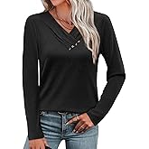 WIHOLL Long Sleeve Shirts for Women Fall Outfits V Neck T Shirts Button Down Tunic Tops Fashion Clothing