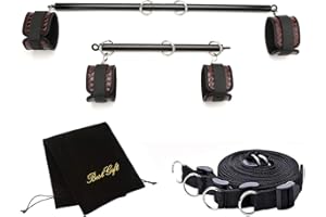 EXREIZST Expandable 2 Spreader Bar Set with Bag and 4 Fur Leather Straps with Nylon Belts Adjustable Home Yoga Bar Kit