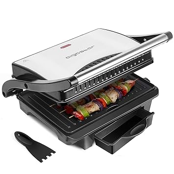 Aigostar Hett 30HHJ - Kontaktgrill, Multi-Grill, Sandwichtoaster,1000 Watt, Kältetaste, Nonstick, Lichtanzeige, BPA frei, Sil