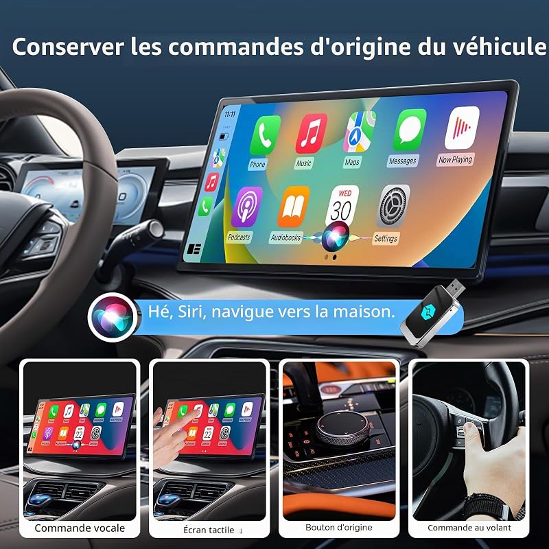 Adaptateur CarPlay sans fil et Android Auto Plug and Play, Type-C et USB pour iOS 10+/Android 11 — photo 5 sur 8