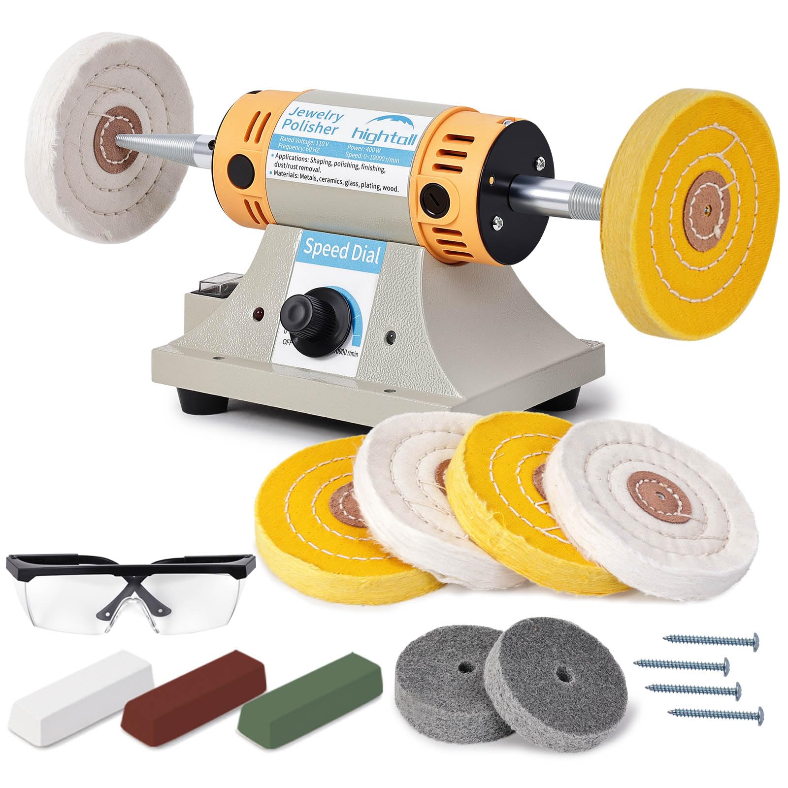 Photo 1 of Jewelry Polisher Versatile Polishers & Buffers for Bench Grinder - Ideal for Jewelry Polishing and Finishing Jobs,With 6 Cloth Wheels, 2 Abrasive Fiber Wheels, Safety Glass, 3 Polish Compound