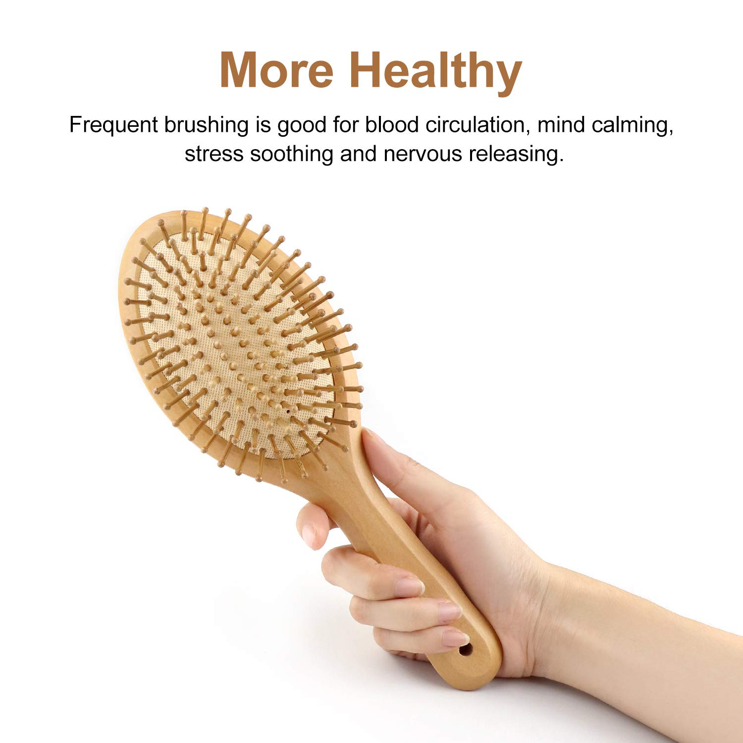 SENWOW Wooden Hair Brush with Wooden Bristles, Anti Static Detangling Cushioned
