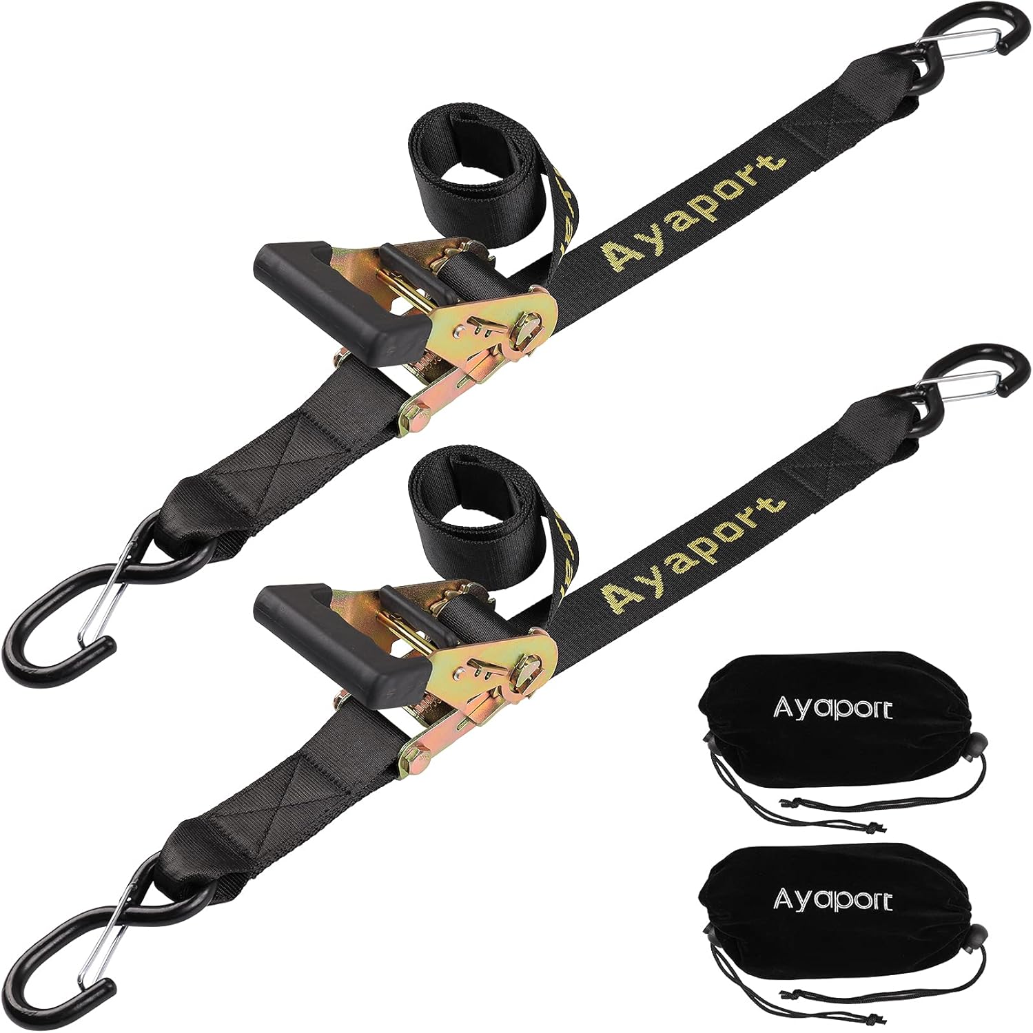 Ayaport Boat Trailer Transom Tie Down Straps for Boat Jet ski Kayak Canoe 4 Feet 1.6 inches 5000lbs Break Strength Heavy Duty Ratchet Straps with S Hooks, Pack of 2: Automotive