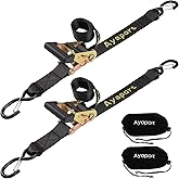 Ayaport Boat Trailer Transom Tie Down Straps for Boat Jet ski Kayak Canoe 4 Feet 1.6 inches 5000lbs Break Strength Heavy Duty Ratchet Straps with S Hooks, Pack of 2