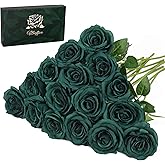 Waipfaru 16 Pcs St Patricks Day Roses, Long Stem Fake Roses Artificial Flowers, Silk Flowers for Valentines, Roses Bouquet Peacock Green Home Decor