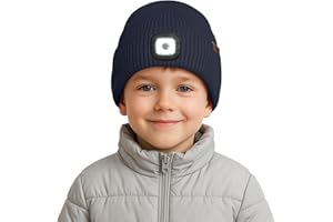 ATNKE Kids LED Lighted Beanie Cap,USB Rechargeable 4 LED Running Headlamp Lined Fleece Hat Light Gift for Boys and Girls
