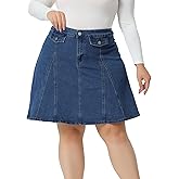 Agnes Orinda Plus Size Denim Skirt for Women Casual A-line Jean Buttons Decor Faux Pockets Mini Skirts