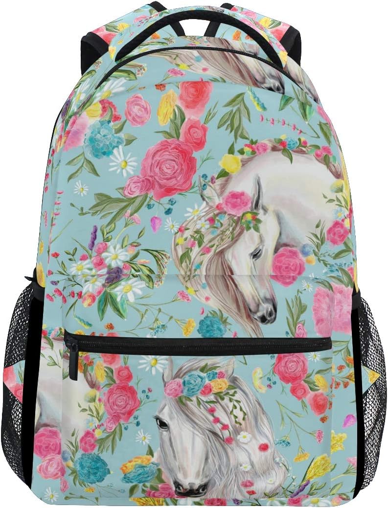 School Backpacks Flower Horse Student Backpack Big For Boys Girls Elementary School Shoulder Bag Bookbag