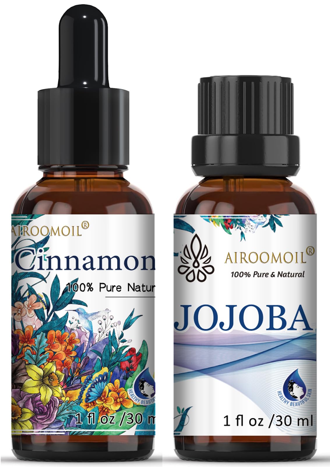 Photo 1 of 1+1 Fl Oz Travel Size Pure Cinnamon Essential Oil Jojoba Oil Set for Diffuser Aromatherapy Skin Hair Relax Spiced Fall Candle Soap Making Home Fragrance Scents Holiday Christmas Gifts