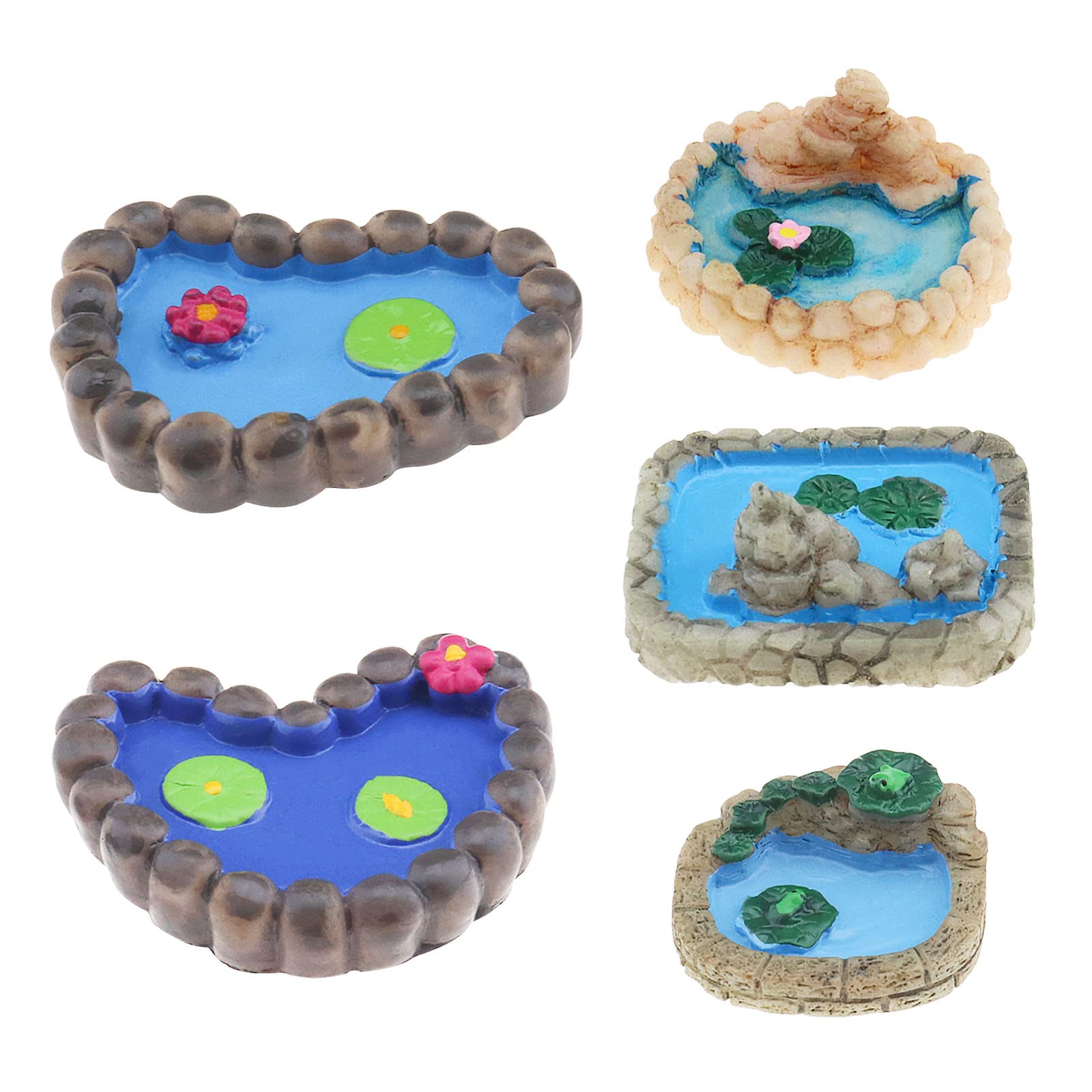EMSea 5PCS Dollhouse Ponds Miniature Landscape Resin Fairy Garden Pond Ornaments Aquarium Decoration Accessories for Dollhouse Garden Decor