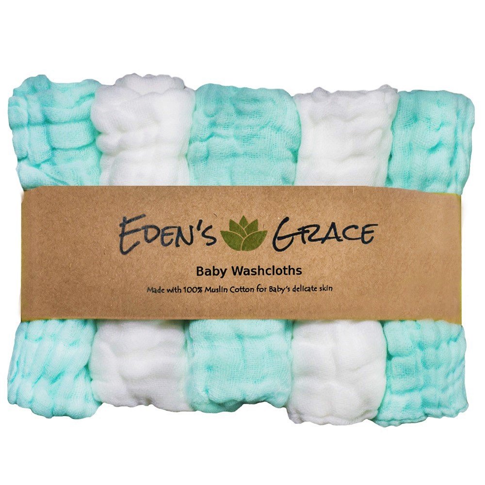 Baby Washcloths 100 Muslin Cotton (5Pack) by Eden's
