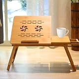 Vivo Technologies Bamboo Laptop Bed Desk with Adjustable Tray and Drawer