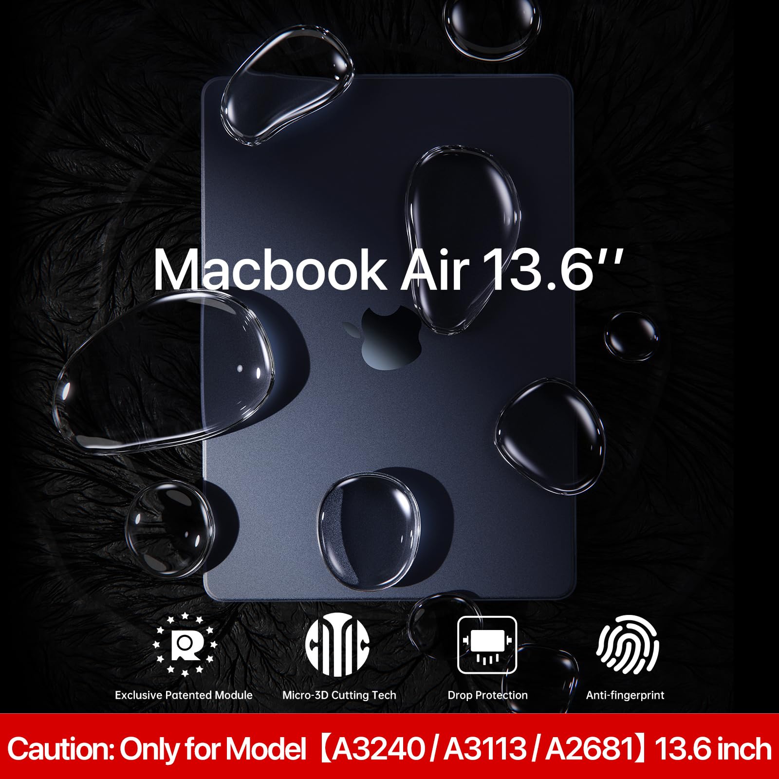 Soonjet Compatible for MacBook Air 13.6 inch Case M4 M3 M2 2025 2024-2022 Release Model A3240 A3113 A2681, Sturdy Protective Hard Shell Case Cover for MacBook Air M2 13 inch - Midnight Clear