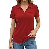 Decrum Pocket Polo Shirts for Women - Casual Buttonless Collared Womens Polos Short Sleeve