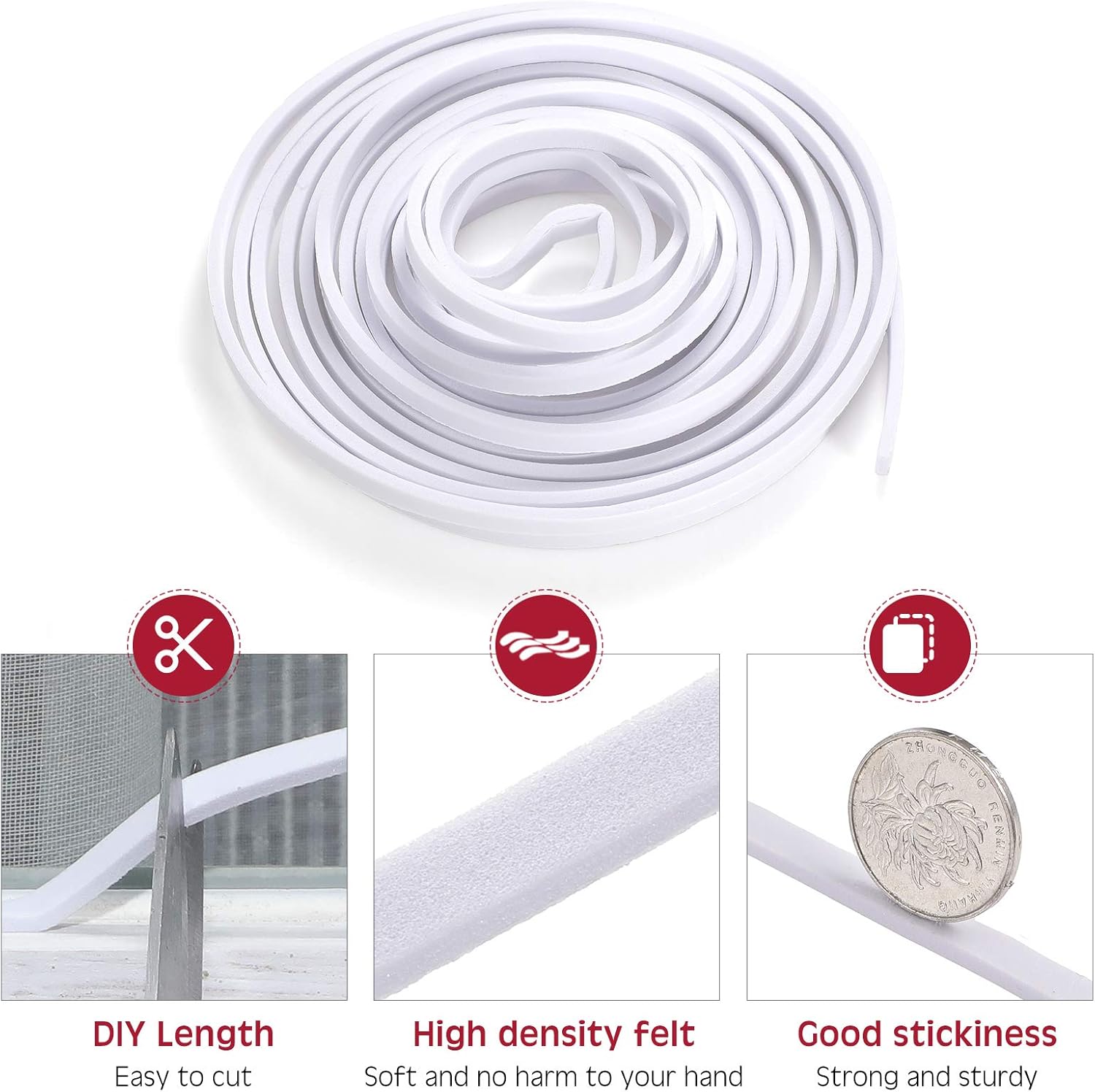 15 m Foam Weather Strips Tape Seal Strips Door Window Draught Excluder EVA Tape Self Adhesive Weatherstrips for Seal Sound Wind Noise Proof (White) - Image 5