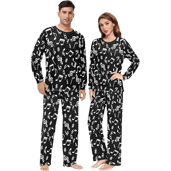 JHKKU Musical Notes Pajama Set for Men's & Women's Soft Comfy