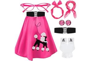 Breathffy Women Sock Hop Costume 1950s Poodle Skirt Costume Outfit Skirt Scarf Belt Sock Eyeglass