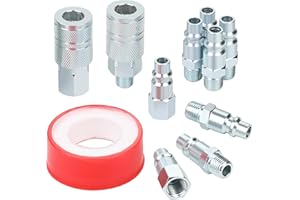 HOOTSUM 3/8’’ High Flow Air Hose Fittings Set, 2PCS 3/8 Body I/M Industrial Air Coupler and 8PCS 3/8 Body Air Plug with 1/4 Inch NPT Threads Size, 11PCS Air Compressor Accessories Quick Connect Set