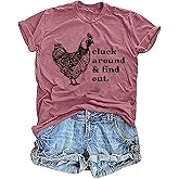 Cluck Around & Find Out Shirt Women Funny Chicken Graphic Tee Inspirational Letter Loose Work Top Casual Farmer Tshirt