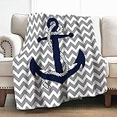 Levens Nautical Anchor Blanket Gifts for Men 50"x60" Gray and White Chevron Decor Birthday Gifts for Boaters Marine Sailor Husband Dad, Ocean Theme Throw Blankets for Couch Bed Soft Flannel Throw