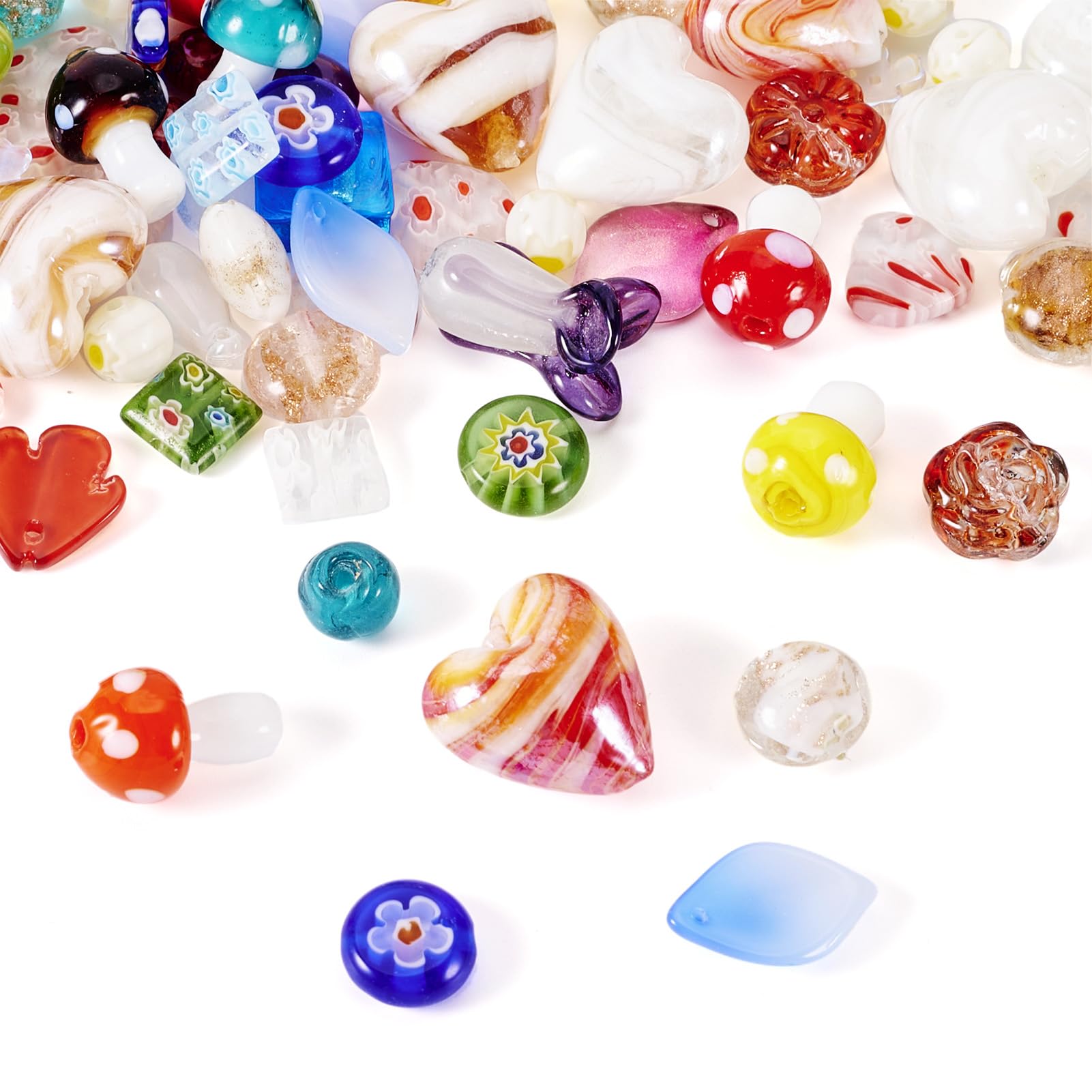 PandaHall 100g/Bag Millefiori Lampwork Glass Beads Mixed Shapes Gold Sand Loose Beads for Jewelry Making