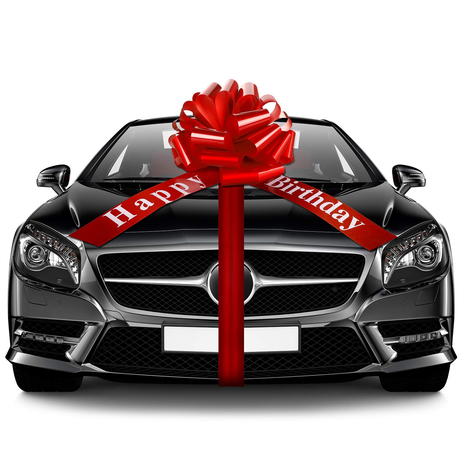 25 Inches Happy Birthday Car Bow Red Car Pull Bow Car Gift Wrapping Bow with 20 Feet Car Ribbon Birthday Party Car Decoration