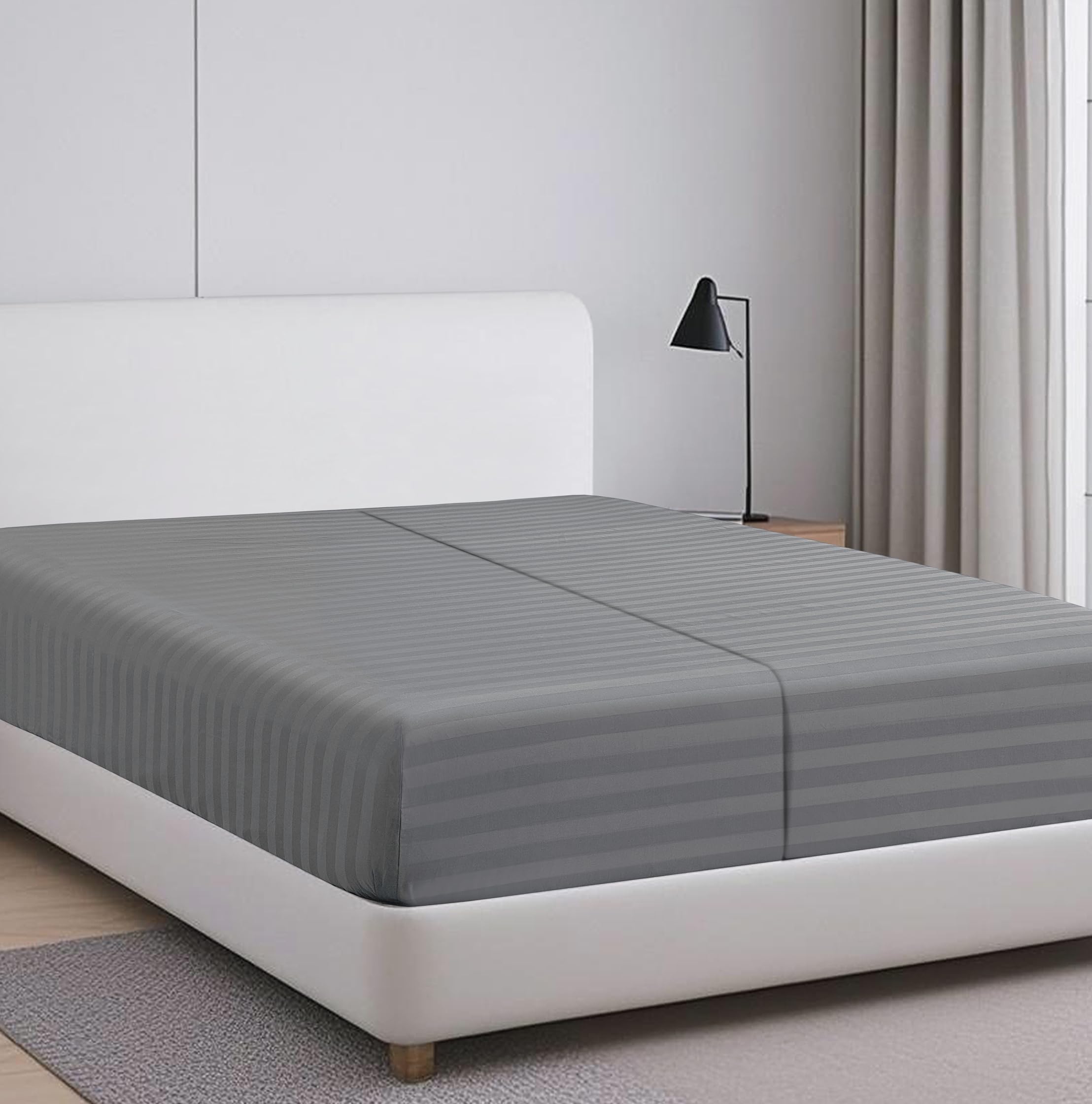 Photo 1 of 2-Pack 100% Egyptian Cotton Fitted Sheet TwinXL Size, 600 Thread Count Cotton Fitted Sheet Only,8”-16" Deep Pocket Sheet, Soft & Elastic Sateen Weave Bottom Sheet (Grey-Stripe)